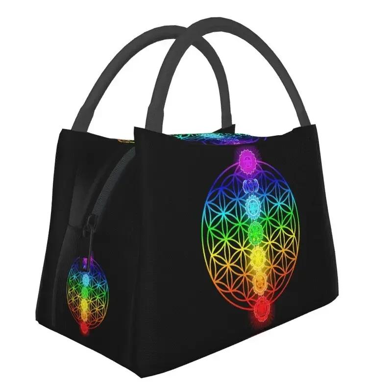 Flower Of Life Abalone Shell On Pearl Insulated Lunch Tote Bag for Women Geometric Mandala Portable Cooler Thermal Bento Box