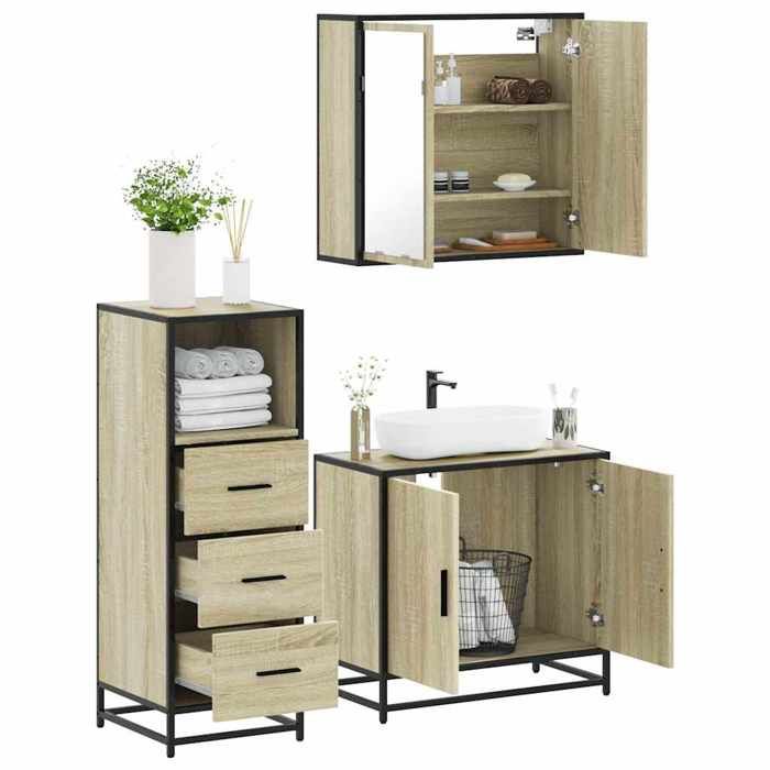 VidaXL Bathroom Furniture Set 3 Pcs Sonoma Oak, Bathroom Cabinet, Bathroom Cupboard, Furniture 3301006