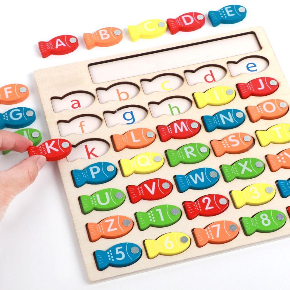 Wooden Kids Fishing Toys Early Educational Fishing Game Toy Letter Number Puzzle  Gift For Kids