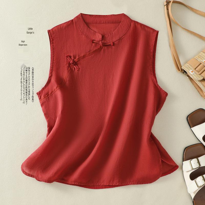 2025 Summer Women's Sleeveless Retro Button-Up Tank Top Jacket