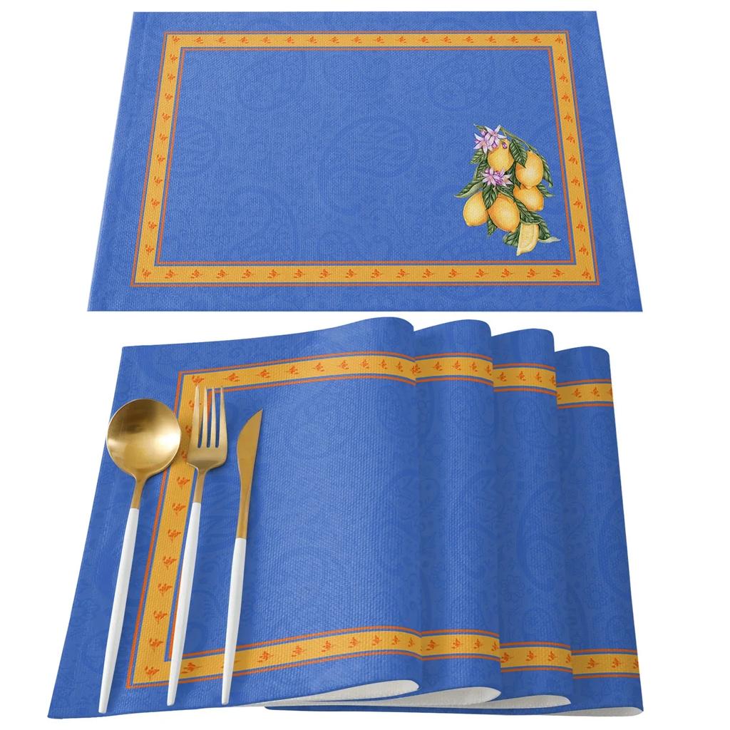 1PC Lemon Idyllic Plaid Fruit Kitchen Dining Table Decor Accessories Placemat Heat Resistant Linen Tableware Pads Mats