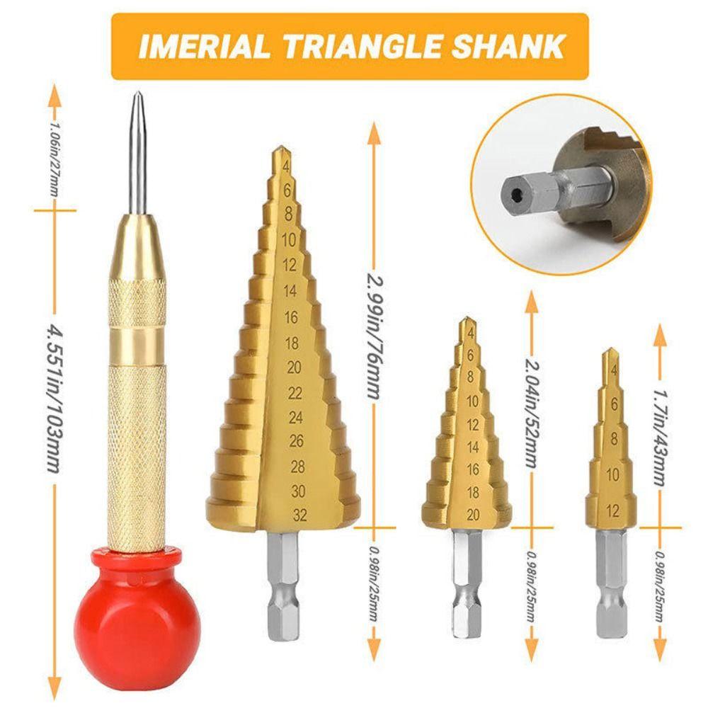 26Pcs Multi-Size Drilling Step Drill Bit  Set Chamfering Drill Center Punch  Hole Opener Tool