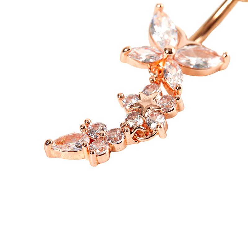 Glänzender Schmetterling Blumen Zirkon Anhänger Bauchnabel Ring Körperschmuck