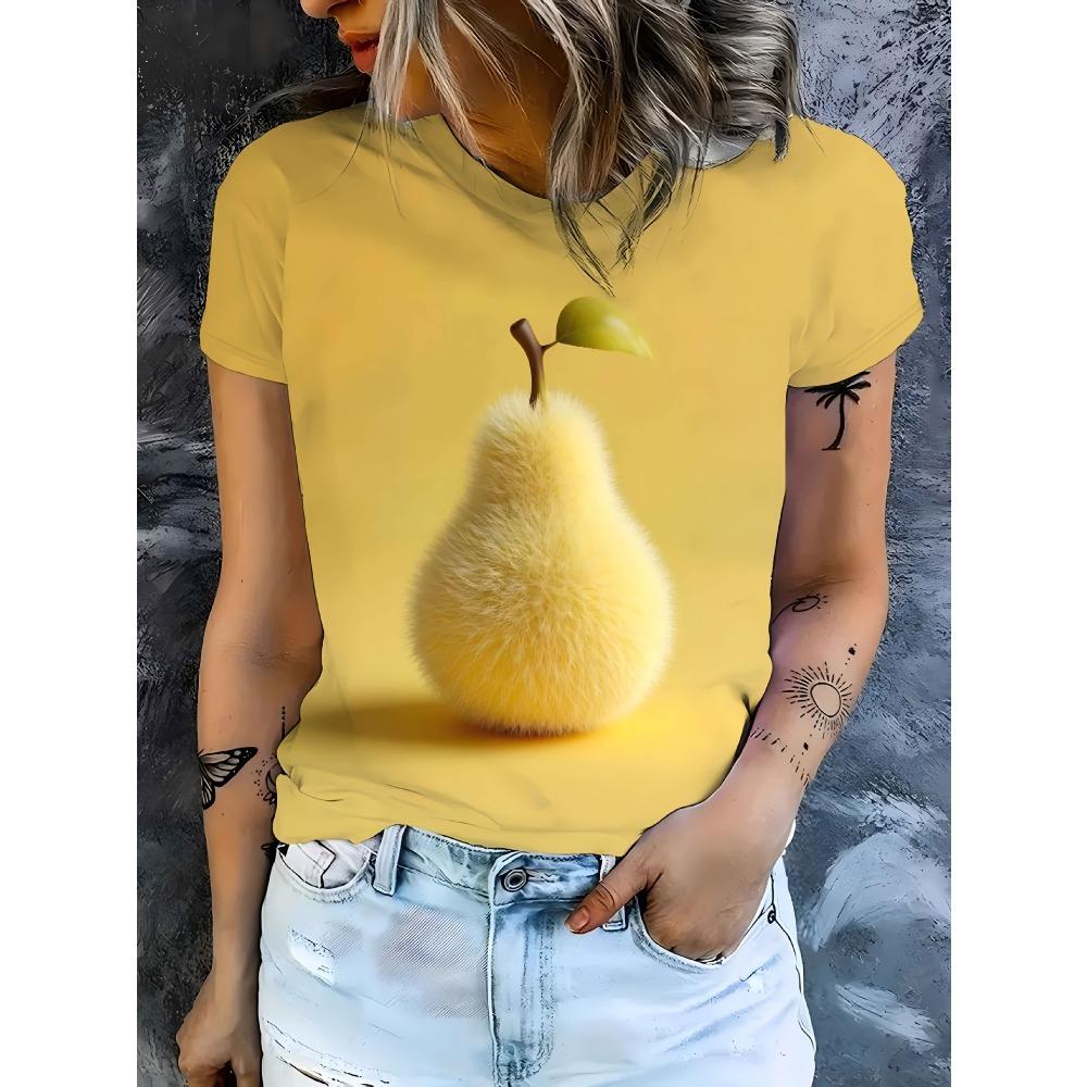 Summer Women's Casual Round Neck Short Sleeved T-shirt Creative Animals 3D Printing Fashionable Comfortable Breathable Loose Sports Versatile T-shirt