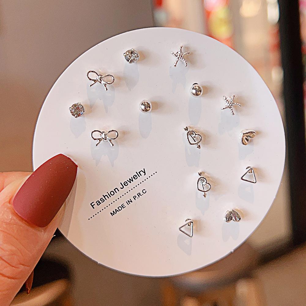 Titanium Steel One-week Stud Earrings 1 Combination Korean Fringed Bow Ins Versatile Cute Earrings for Women