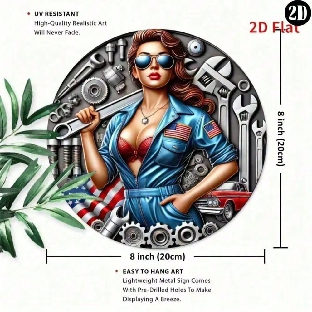 Винтажная металлическая табличка Ретро Инструмент Американский флаг Настенное искусство Декор гаража Мастерской Сельская табличка Праздничный подарок 20x20