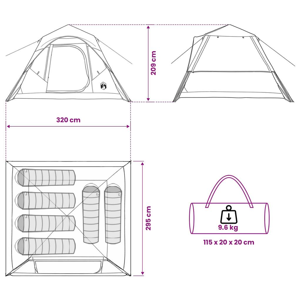 Instant Tent Green 305 x 275 x 190 cm Polyester and Steel