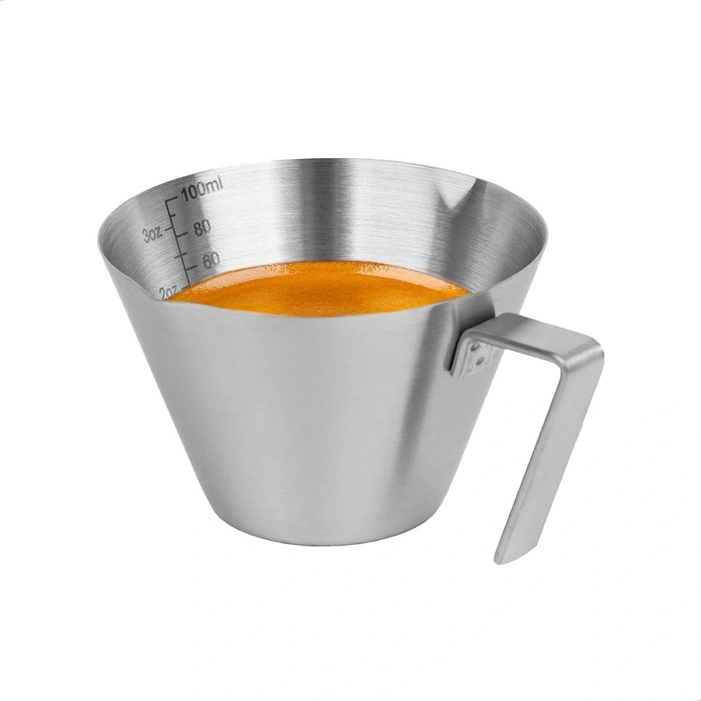 Watchget Espresso Shot Cups, 2-Pack, Stainless Steel, Double Spout, Dual Scale, Measuring Cup with Handle, 3.4ml100ml Capacity, Coffee Espresso