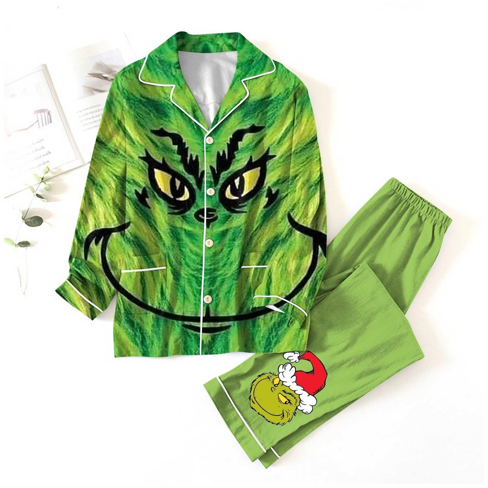 

Women s 2 Piece Printed Suit Long Sleeve Button Up Top Wide Leg Pants Suit Set Pajamas Home Casual Suit XXXL зелений