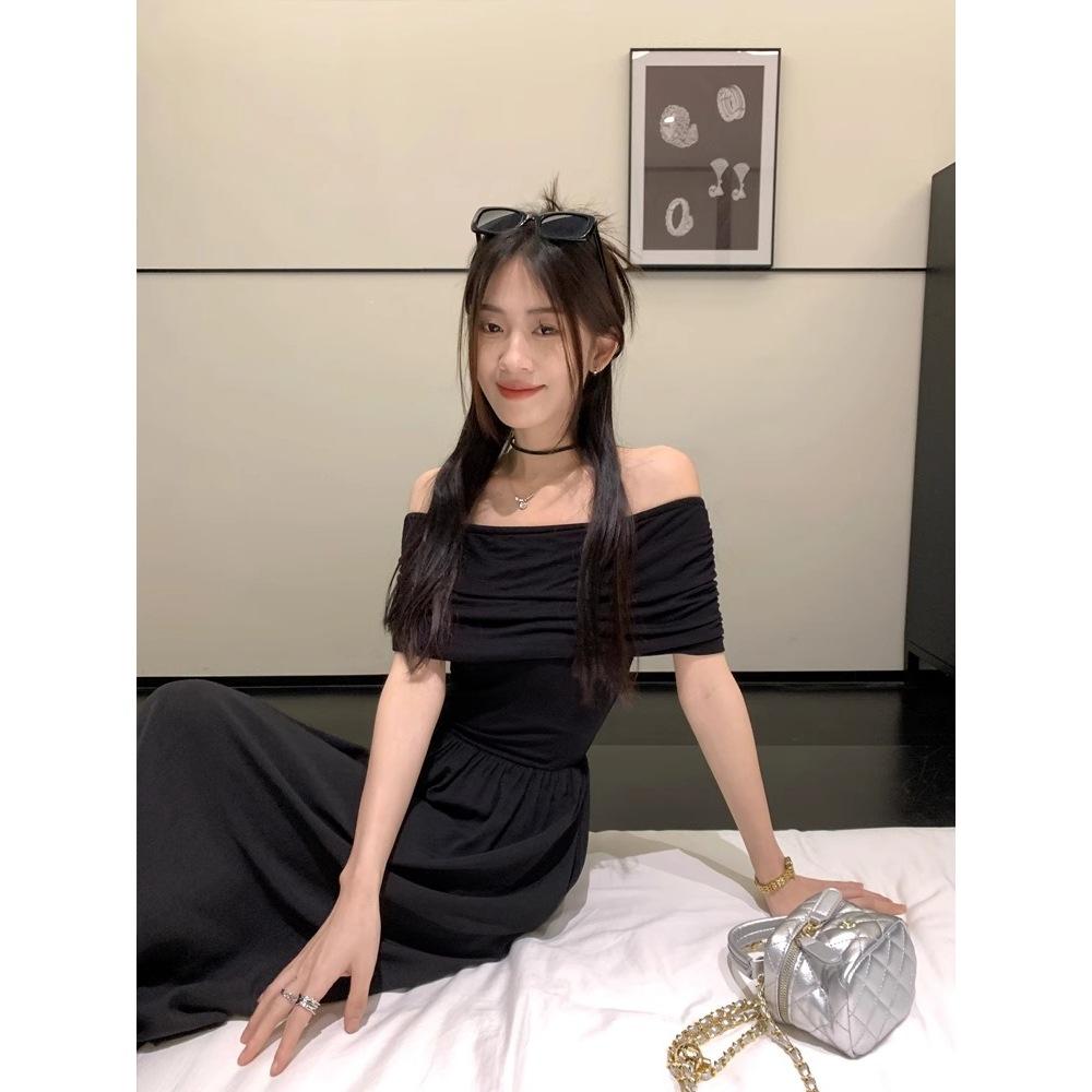 Summer new temperament pure shoulder sleeveless tube top dress women's Korean high-end feeling waist and thin long skirt