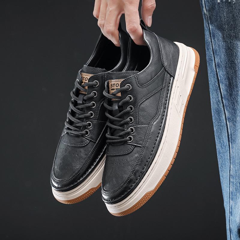 Board Shoes Men's 2025 Spring New British Casual Board Shoes Men's Leather Shoes Fashion Casual Skateboard Shoes 2025