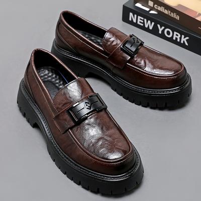 2025 Herbst Muffinabsatz Plateau Schuhe Herren Metallschnalle Slipper Herren Übergröße 47 kleine Lederschuhe 48