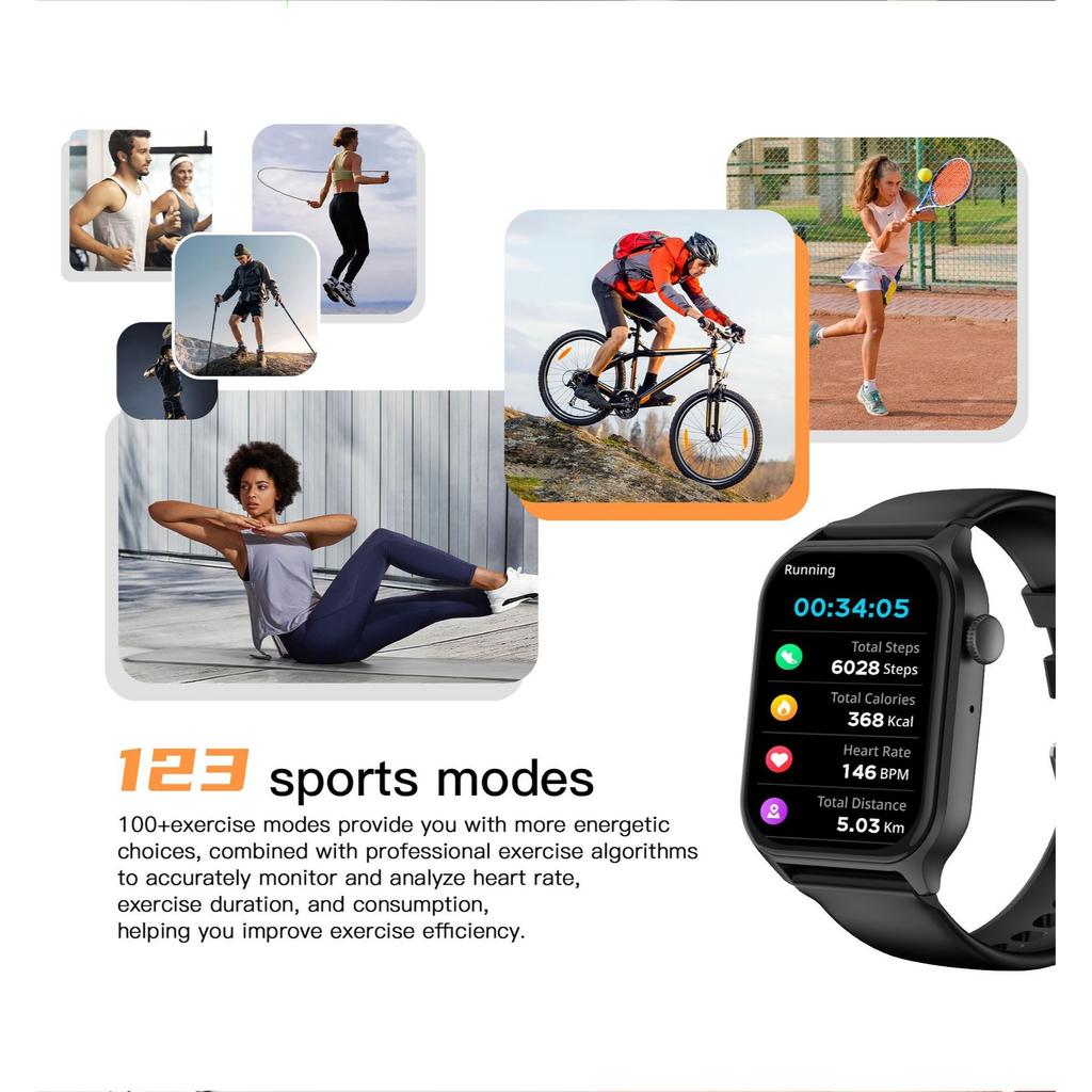 Smartwatch Calls 1.83'' Full Touch Screen Health Monitor 100+ Sport Modes Watch