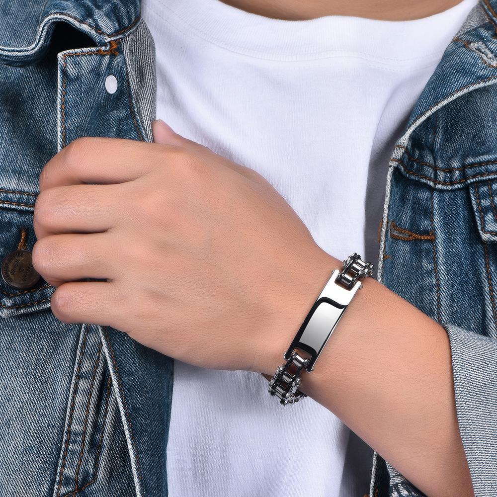 12MM Motorcycle Bike Chain Bracelet for Men Stainless Steel Bicycle Link Design Men's ID Bracelets Punk Rock Jewelry Accessory 10 Color