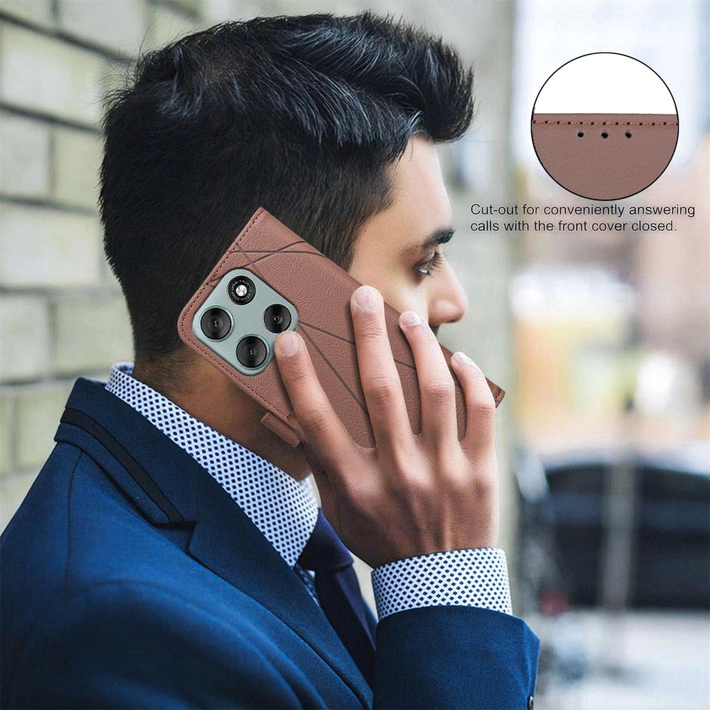 For Motorola Moto G56 5G Case BINFEN COLOR BF35 Geometry Imprinted Leather Phone Cover RFID Blocking Wallet Stand
