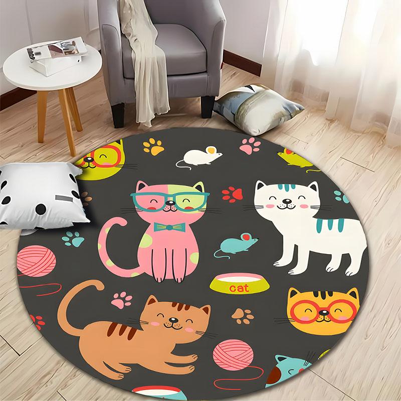 Free Shipping Colorful Cartoon Cats Round Rug for Kids' Room Round Carpet for Home Sofa Bedroom,gift