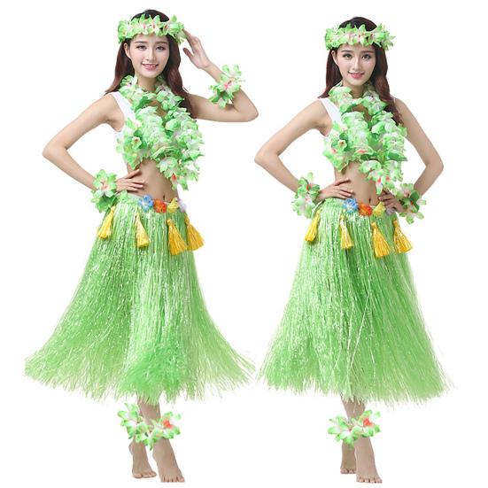 1 Set Hula Skirt High Elastic Eye-catching Plastic Fiber Hawaiian Hula Grass Skirt Set for Summer