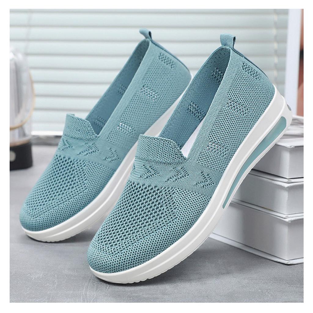 Women's Summer Flying Woven Breathable Casual Shoes, One Foot Shoes, Lightweight Walking Shoes, Solid Color Versatile Single Shoes