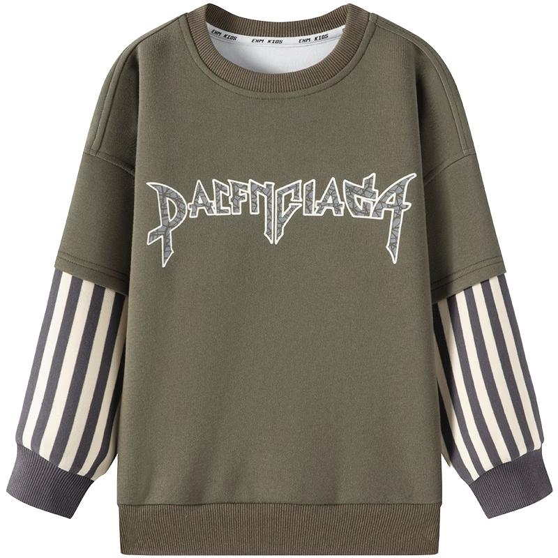 Little Elephant Hamm Boys  Spliced Faux Two-Piece Long Sleeve Sweatshirt 120