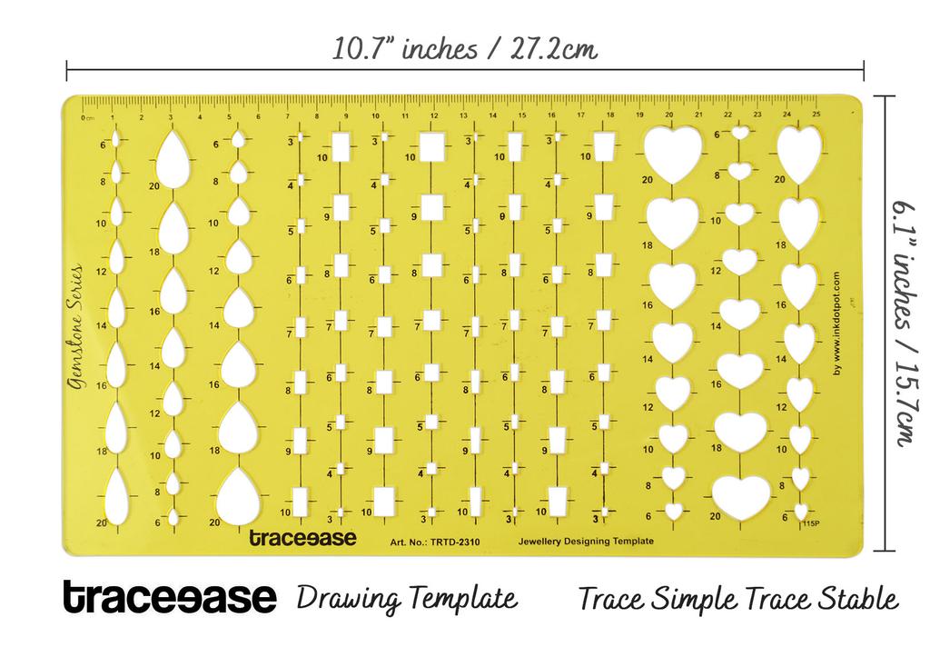 Traceease Multiple Pear / Baguette/ Hearts Gemstone Guide Jewelry Templates Drafting Tools Jewellery Designing Stencils