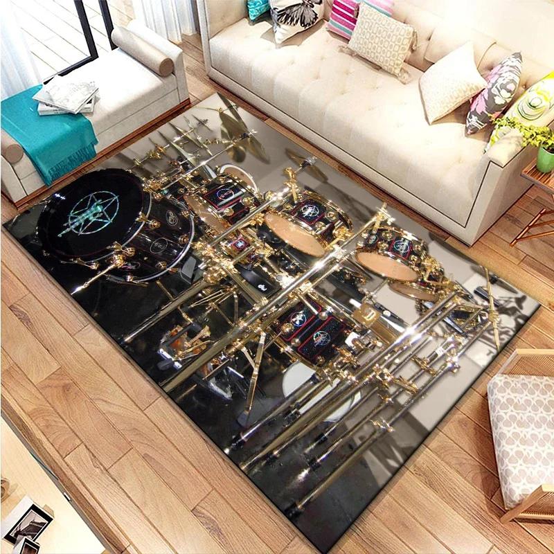 3D Drum Kit Music Instruments Area Large Carpet Musical Rock Rug for Home Living Room Bedroom Dorm Door Mat Non-slip Floor Mats