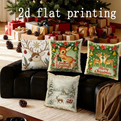 Home Decor Deer & Christmas Scenes Cushion Covers Pattern Cushion Cover Suitable for Sofa Bedroom Car Pillow Cover