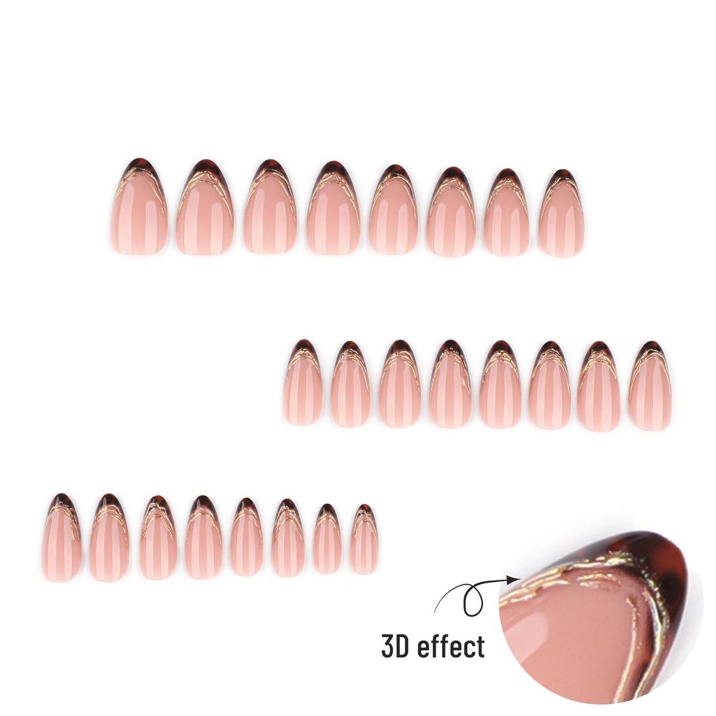 Jesienno-Zimowe Gradientowe Brązowe Paznokcie Migdałowe French Press-On - 3D Art na Paznokcie Noszone Końcówki