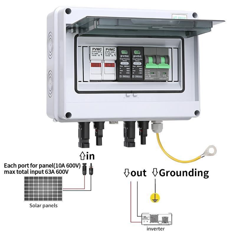 Solar Photovoltaic PV Combiner Box With Lightning Protection 1 In 1 Out DC 600V Fuse MCB SPD Waterproof Box IP65 Wholesale