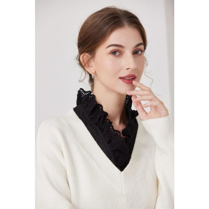 White V-neck Blouse Fake Turtleneck Collar Autumn Winter Interior Ruffle Decoration Collar Shirt Detachable False Collar Girls