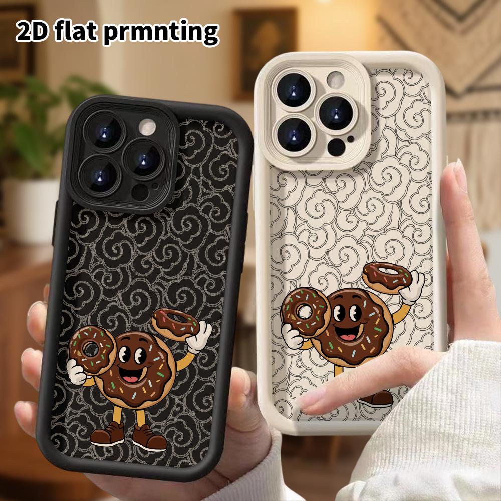 Phone case: 2D flat design suitable for iPhone 18 17 16 15 14 13 Pro tiered protective case, donut person, Christmas and Halloween holiday gift