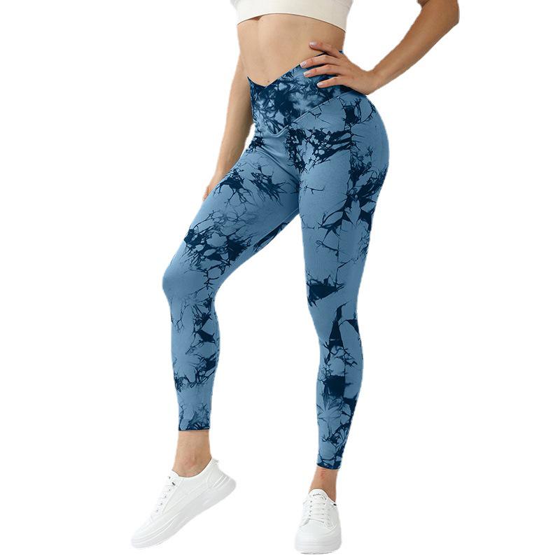 Quick-Dry Tie-Dye Crisscross Waist Yoga Pants - High-Elastic, Peach Butt, Nine-Point Length