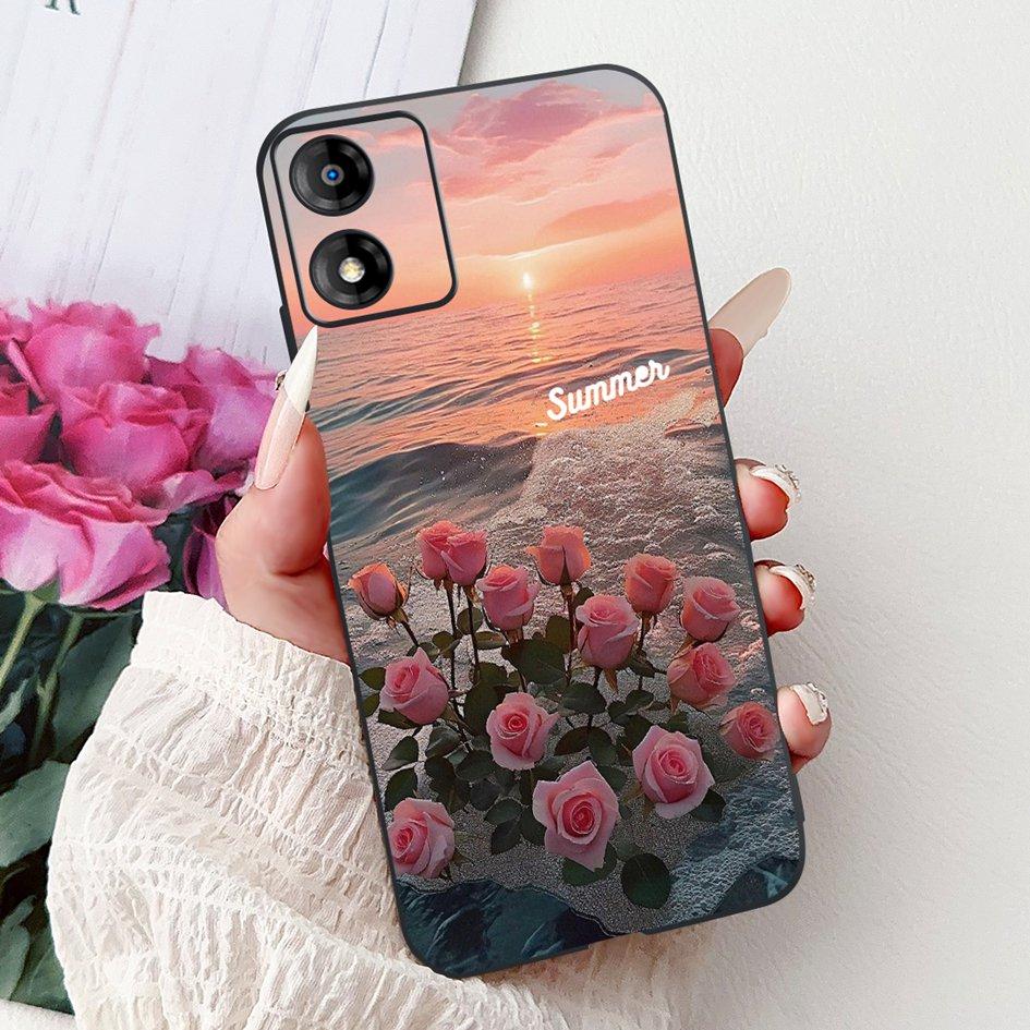 For Motorola Moto E13 Case Popular Flower Art Cover Soft Black TPU Silicone Phone Cases For Moto E14 E13 E 13 MotoE13 Back Cover