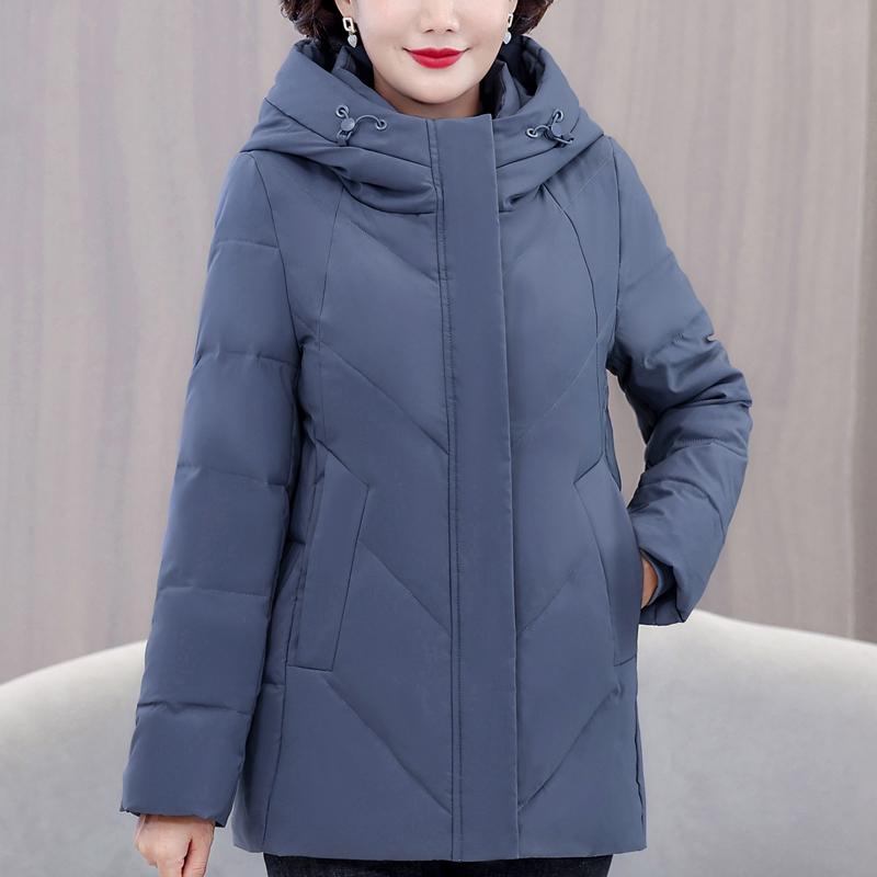 

Пуховики для жінок середнього віку Зимові Вінтажні Парки з капюшоном Великих Розмірів Елегантні Вільні Товсті Теплі Пуховики Жіночий Верхній Одяг 3XL синій