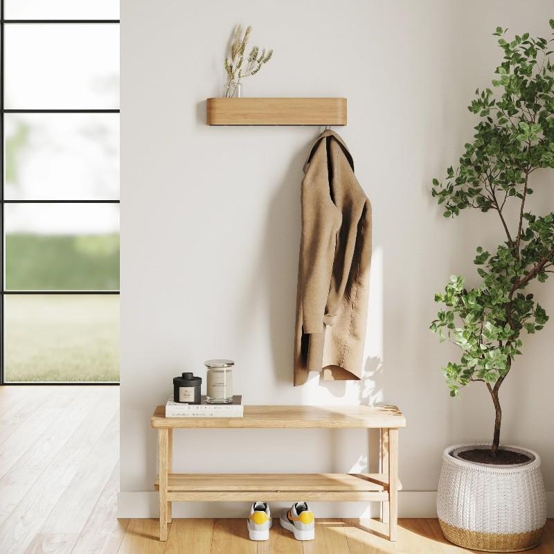 Walnut Wood Wall-Mounted Coat Rack for Living Room or Entryway
