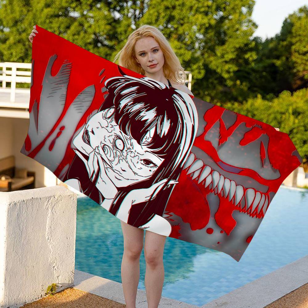 Hot Junji Ito Anime Beach Swimming Towel Soft Absorbent Washcloth Children's Gifts for Kids Travel Camping Gym