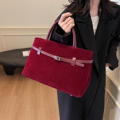 Suede Tote Bag for Women Vintage Large Capacity Versatile Bags Autumn Winter Texture Solid Color Shoulder Bag