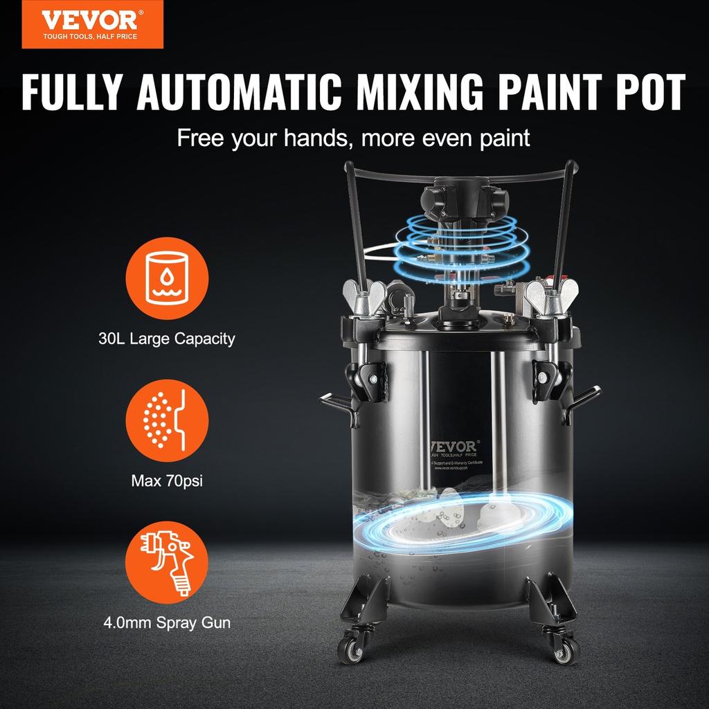 Réservoir à pression pour peinture en aérosol 30 L / 7,5 gal Agitation entièrement automatique 70 psi