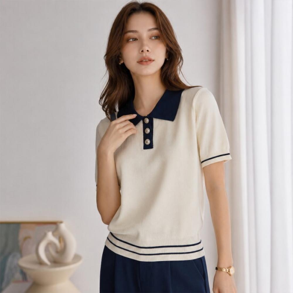 Customable Men Color Block Button Short Sleeve Knit T2605kn606b