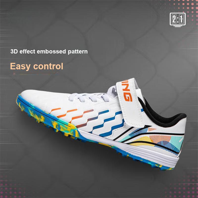 Li Ning Childrens Printed Color Block Soccer Shoes Kids Soccer Shoes Standard-White YKGU018-1