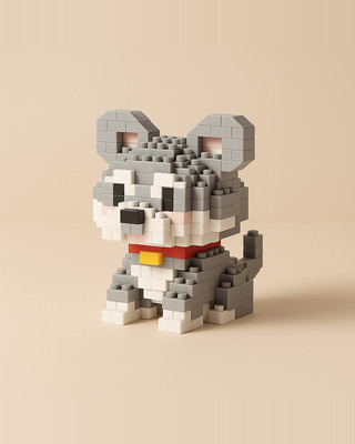 Creative Animal Building Block Husky Schnauzer Education Toy Gift for Girls