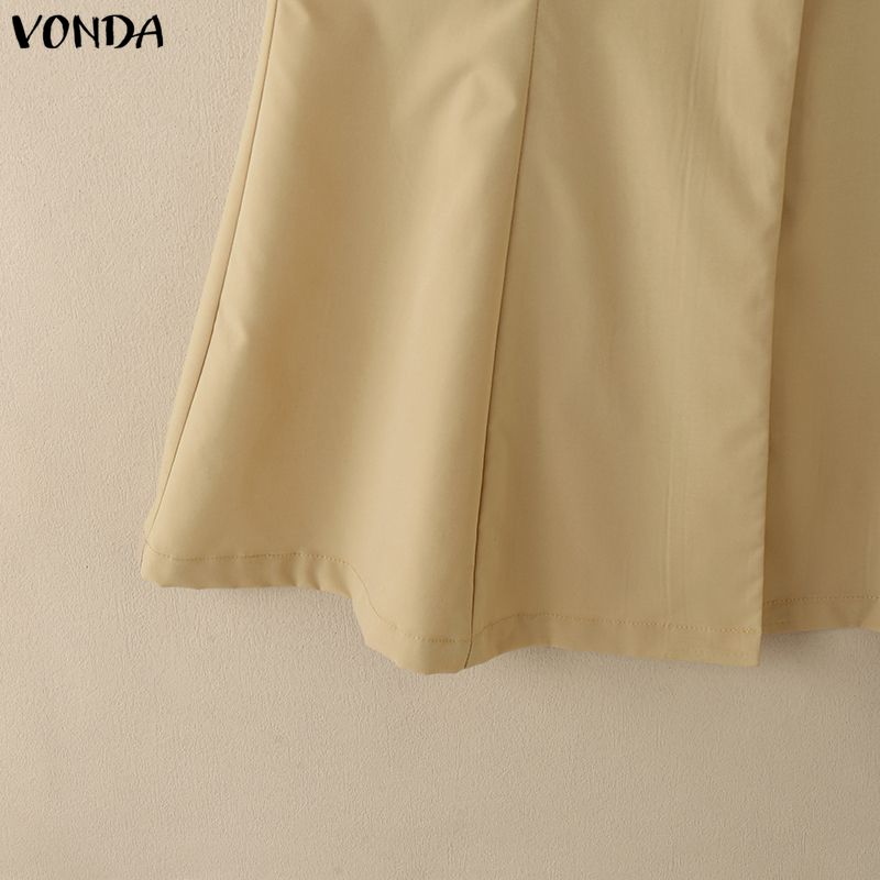 VONDA Elegant Women Lapel Neck Casual Puff Sleeve Nonelastic Fishtail Long Dress