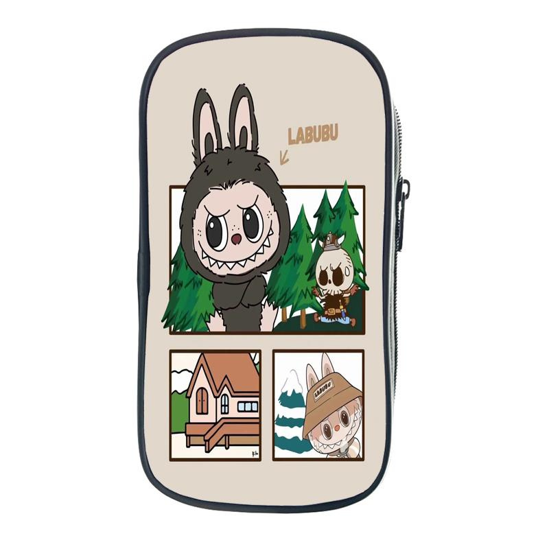 Labubu Cartoon Pen Bag The Monsters Printed Stationery Box Abubu Large Capacity Pencil Case Cute Anime Bags Student School Bag