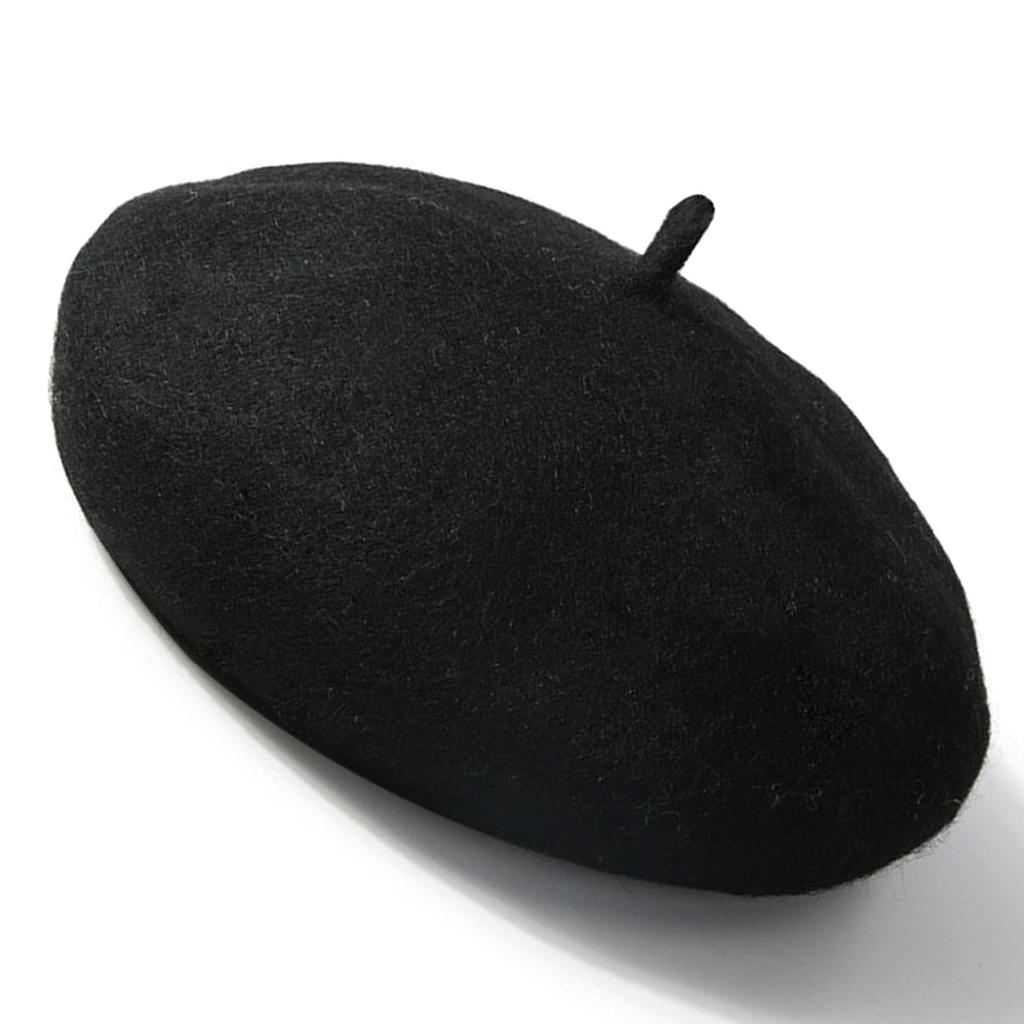 Women Beret French Hat Pure Colour Black Comfortable Costume Accessory for Winter Autumn Black