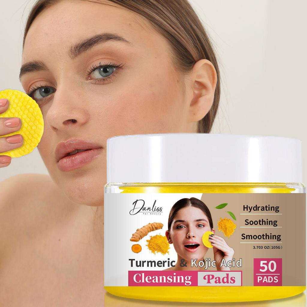 50 Pads Turmeric & Kojic Acid Cleansing Pads-Cleaning Facial Skin-Deeply Smoothing and Hydrating Skin