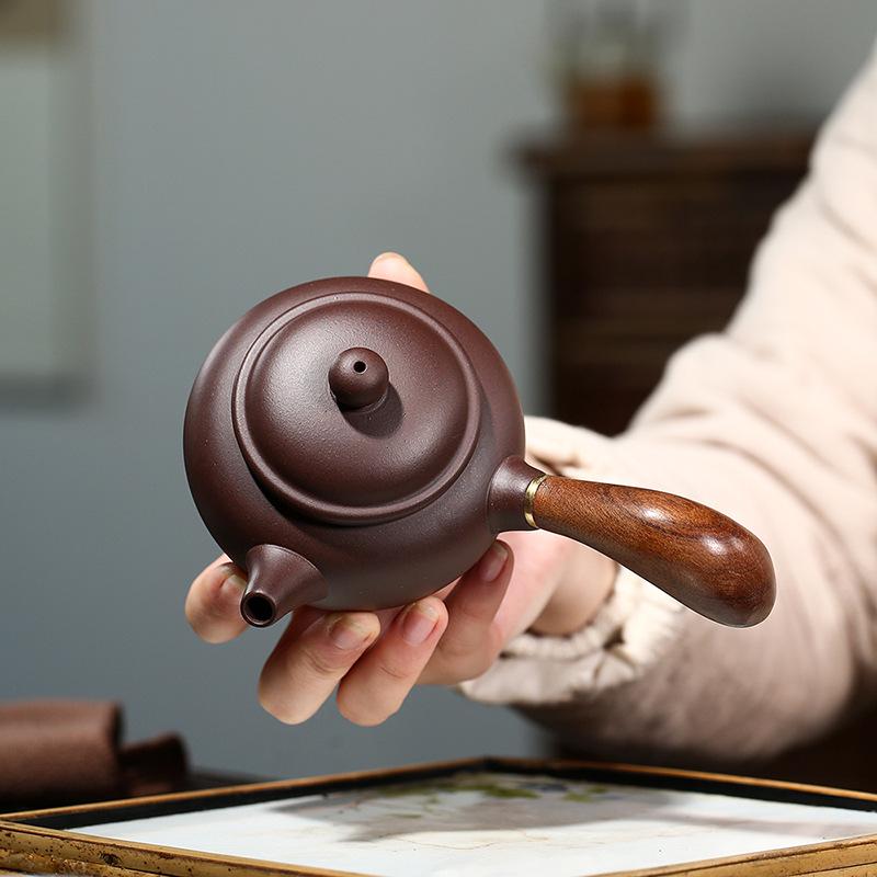 Handmade Yixing Purple Clay Teapot Set - Antique-Style Tangyu Side Handle