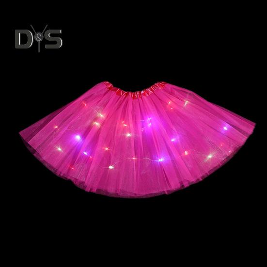 LED Light-Up Women Mesh Skirt Elastic Waist Illuminated Skirt Stage Show Colorful Gauze Skirt Multi Layer Full Mesh Skirt