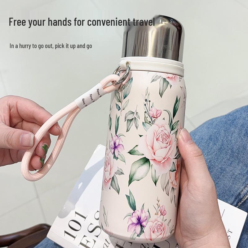 Elegant Chinese Retro Floral Insulated Stainless Steel Water Flask for Women