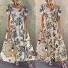 2024 Retro Floral Print Short-Sleeve Round-Neck Women's Dress