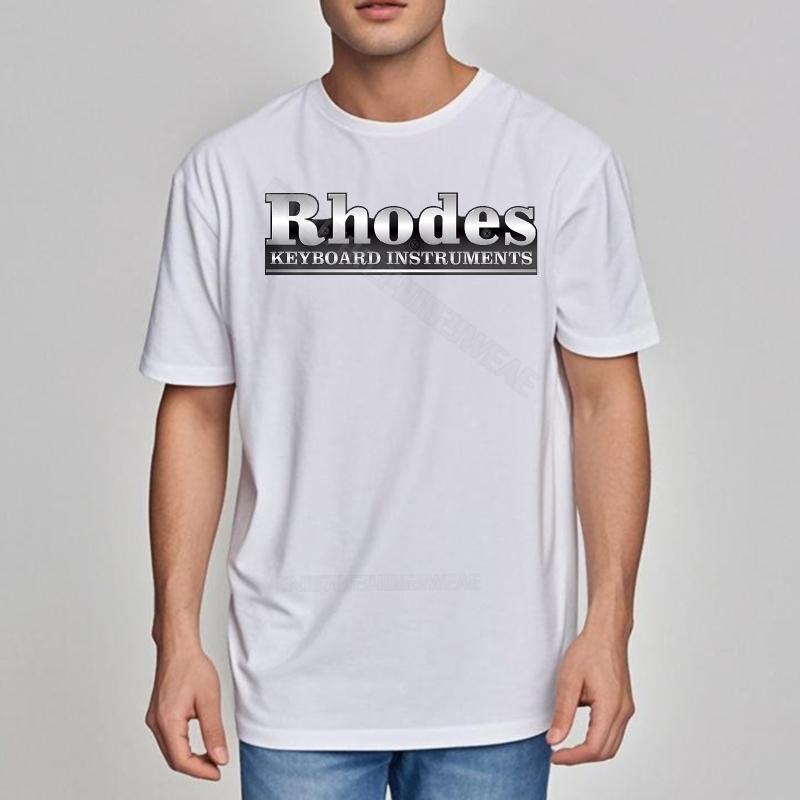 Rock T-Shirt Bequemes Freizeit-T-Shirt Rhodes Keyboard Instrument Unisex Auf Schwarz Rundhals Klassisches T-Shirt Cooles Minimalistisches T-Shirt Rundhals