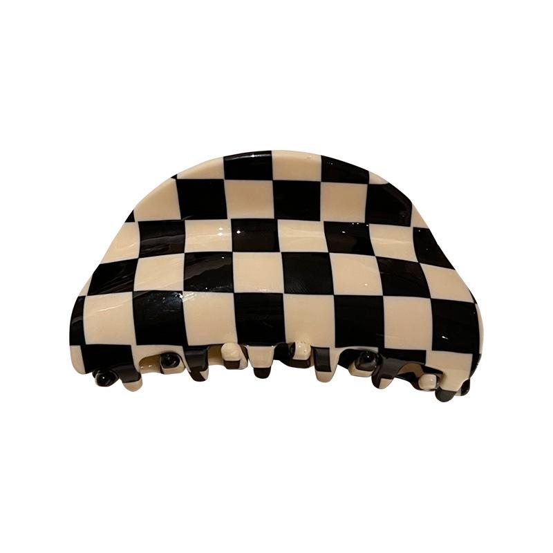 Black & White Checkerboard Large Hairpin Claw Clip - Women's Summer Temperament Hair Accessory